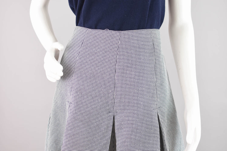 90s High Waisted Pleated Plaid Navy Blue Mini Skirt, 28" Waist