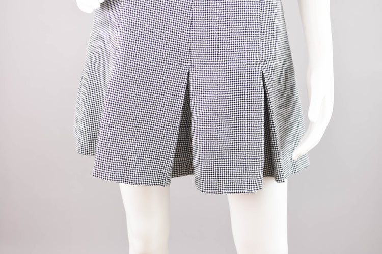 90s High Waisted Pleated Plaid Navy Blue Mini Skirt, 28" Waist