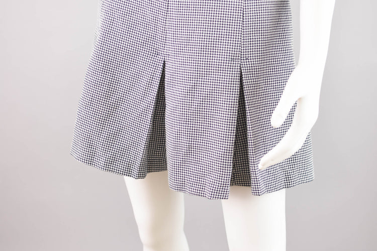 90s High Waisted Pleated Plaid Navy Blue Mini Skirt, 28" Waist