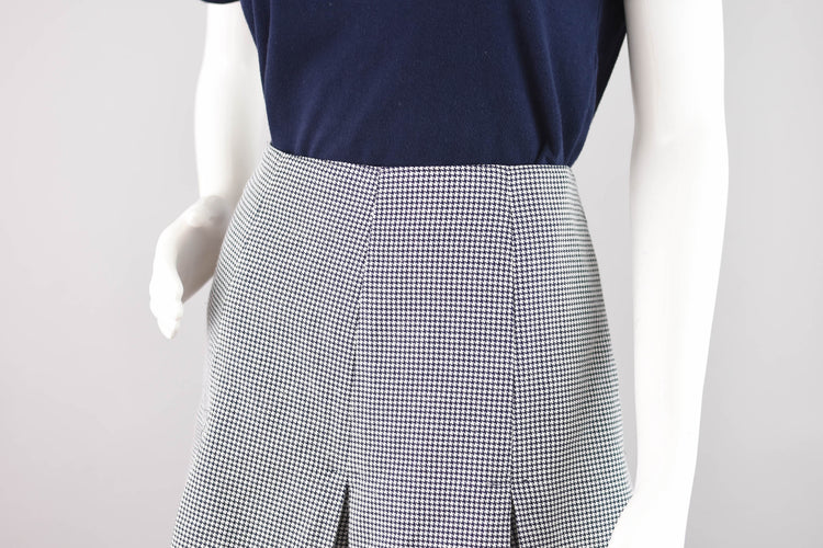 90s High Waisted Pleated Plaid Navy Blue Mini Skirt, 28" Waist