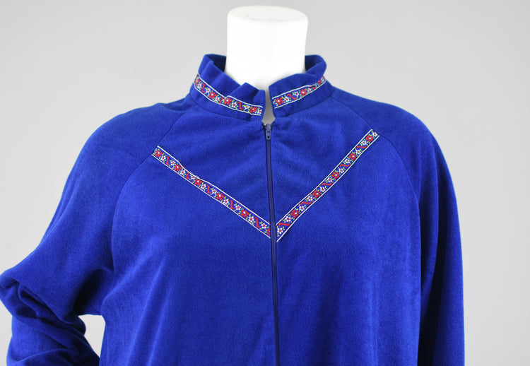 80s Blue Fleece Zip Up Housecoat Women's Large