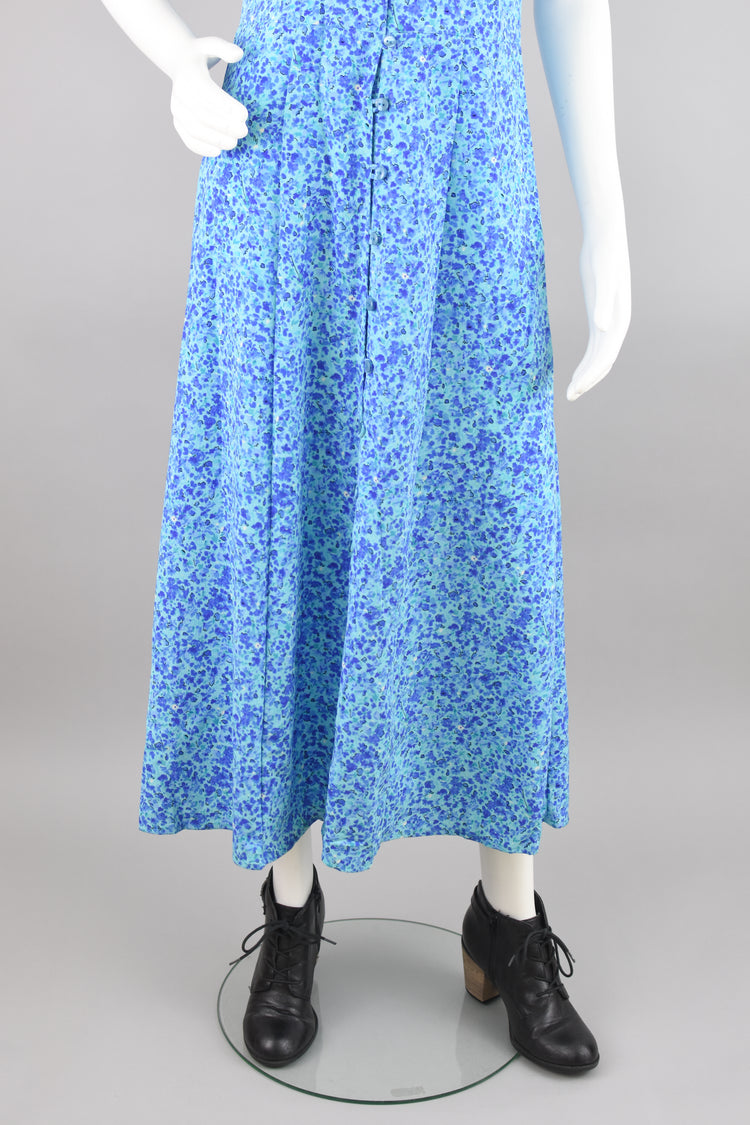 90s Blue Floral Long Length Maxi Dress, Women's Size 8