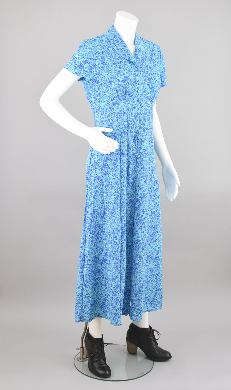 90s Blue Floral Long Length Maxi Dress, Women's Size 8