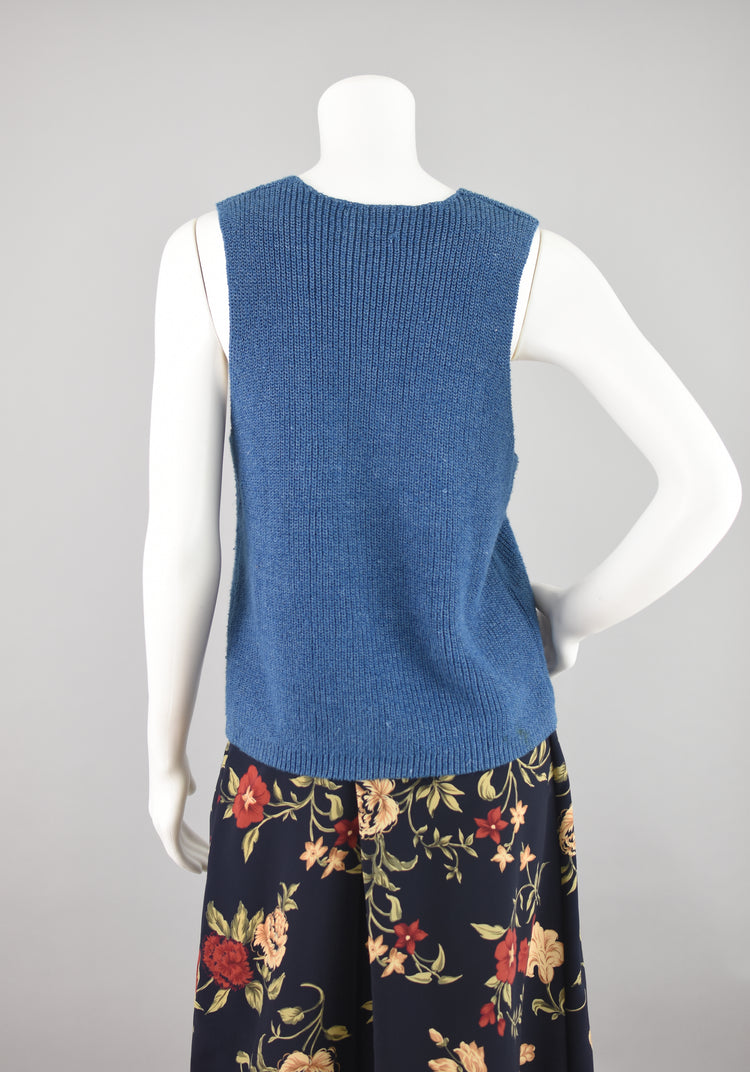 Vintage Blue Crochet Sweater Top Women's Small - Medium