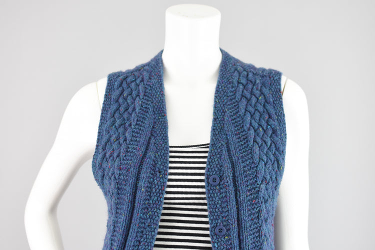 Vintage Blue Chunky Knit Wool Blend Sweater Vest, Women's Small