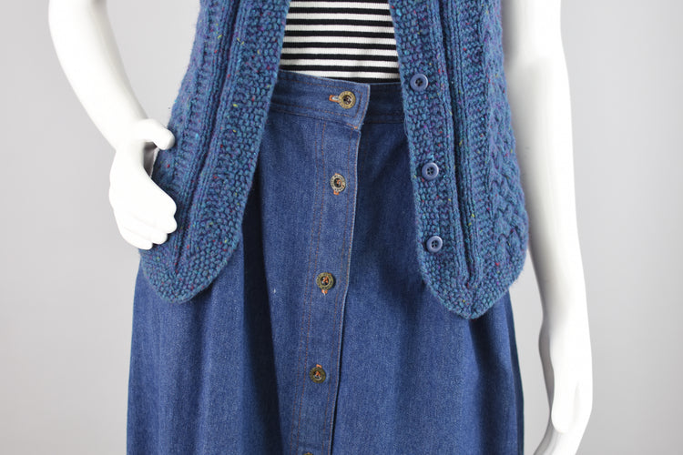 Vintage Blue Chunky Knit Wool Blend Sweater Vest, Women's Small