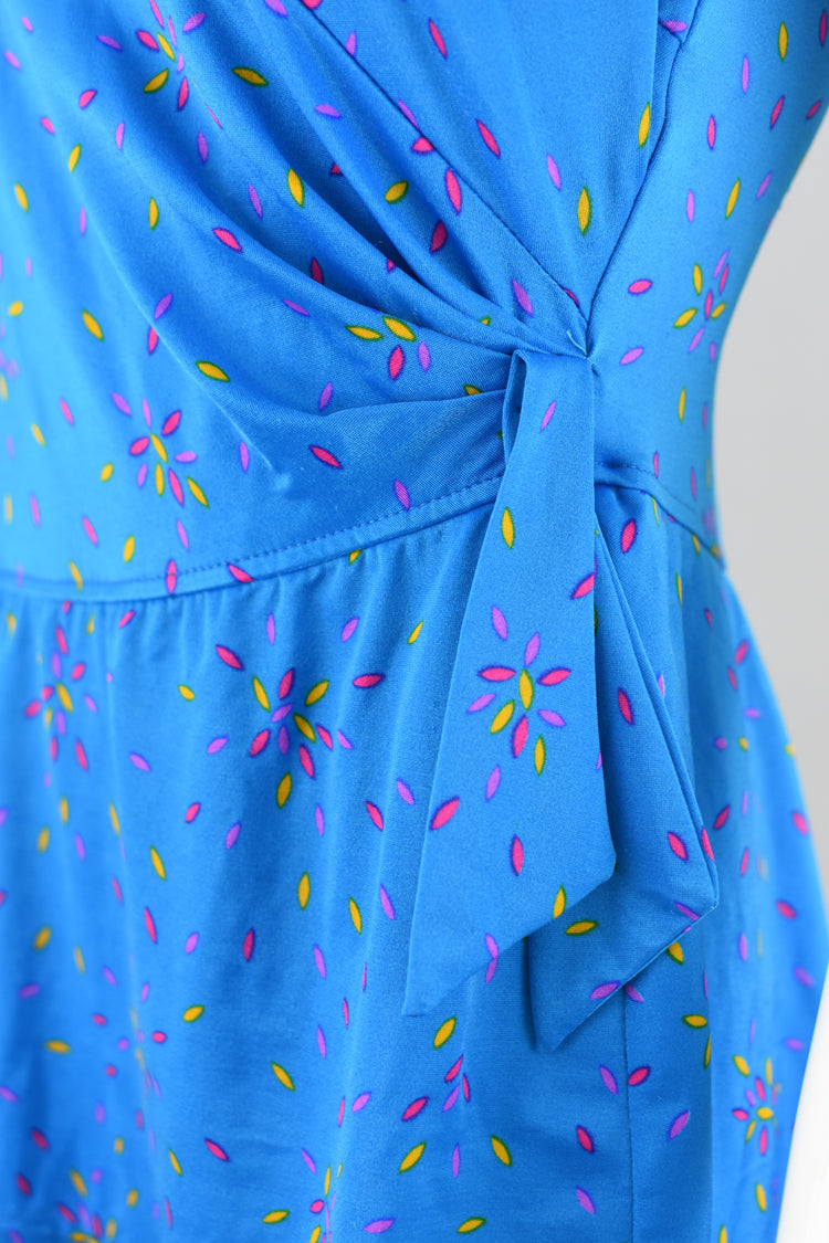 70s Maxine of Hollywood Blue Retro Print Swim Dress