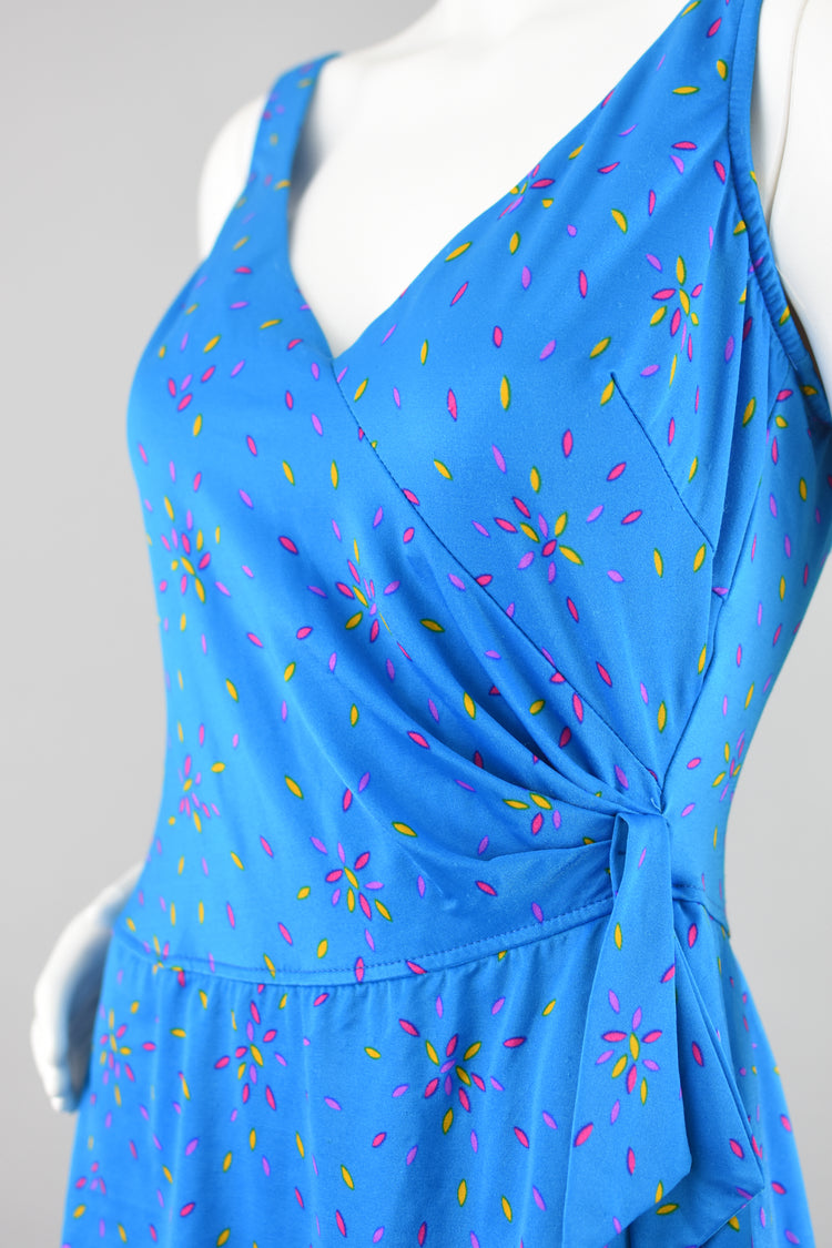 70s Maxine of Hollywood Blue Retro Print Swim Dress