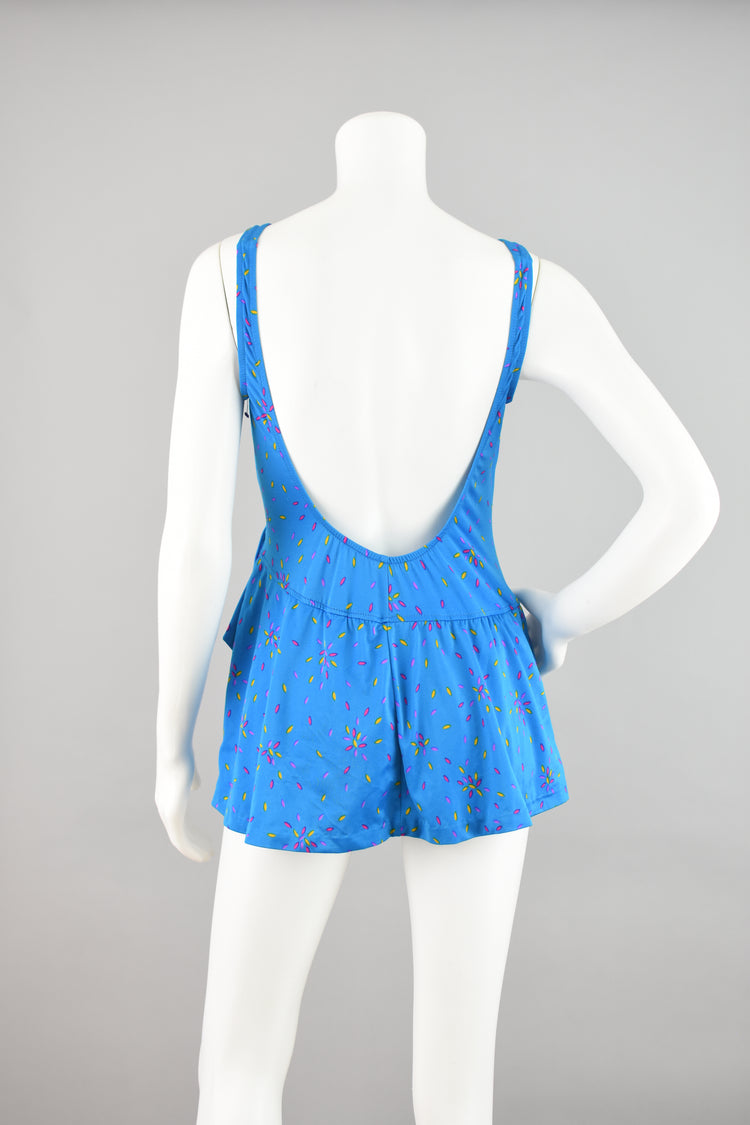 70s Maxine of Hollywood Blue Retro Print Swim Dress