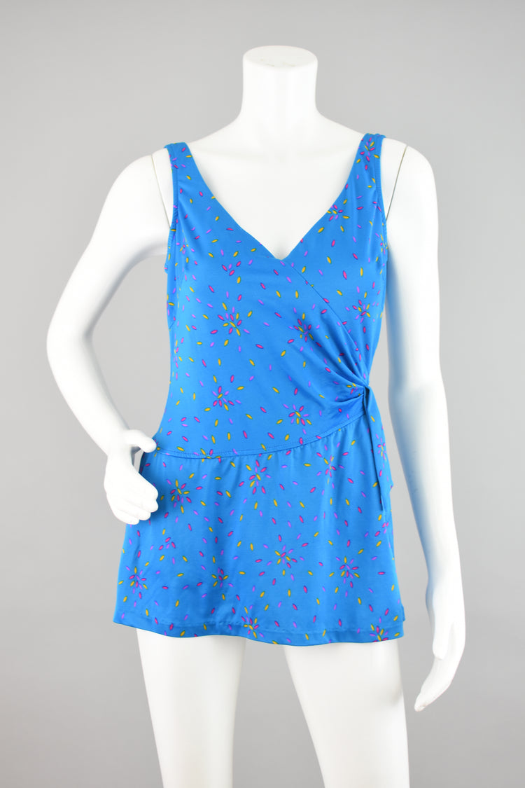 70s Maxine of Hollywood Blue Retro Print Swim Dress