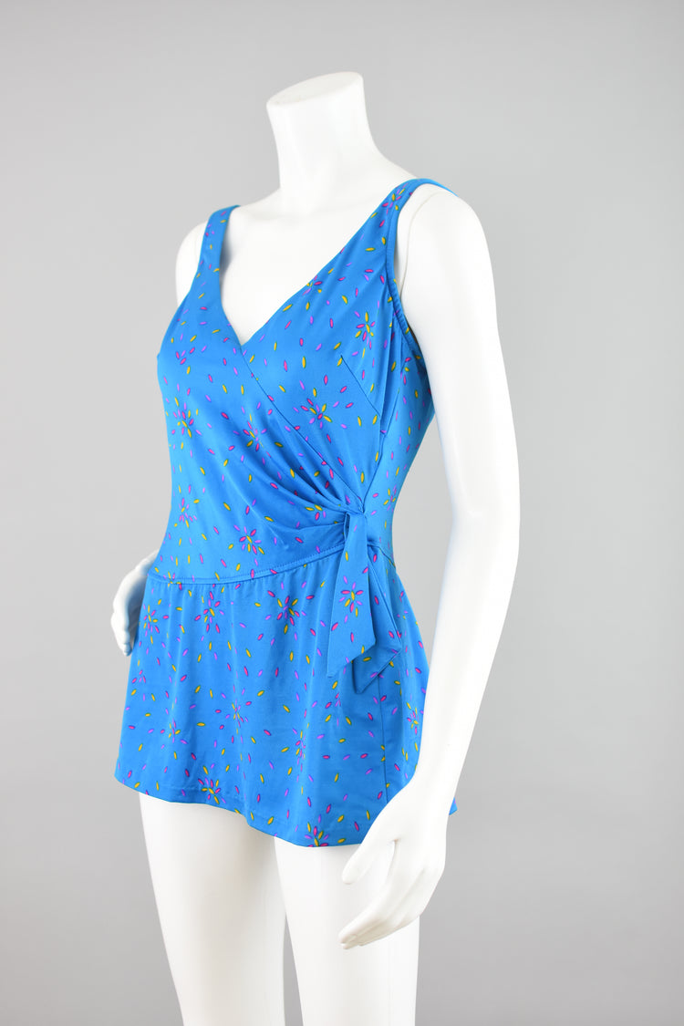 70s Maxine of Hollywood Blue Retro Print Swim Dress