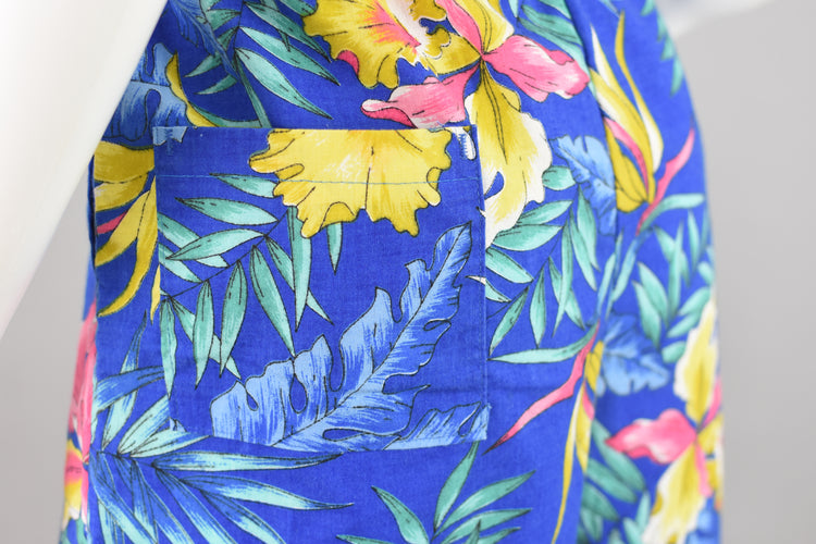 80s Blue Tropical Floral Shorts, Unisex Medium 32 - 34"