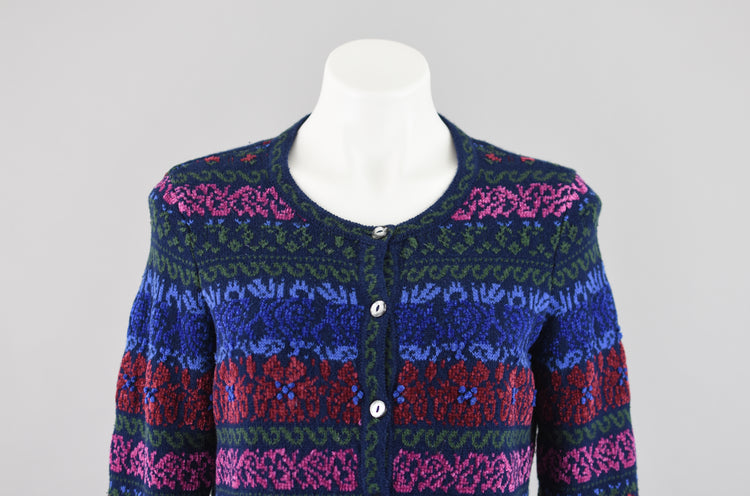 Vintage Dark Blue Floral Button Down Cardigan Women's Small