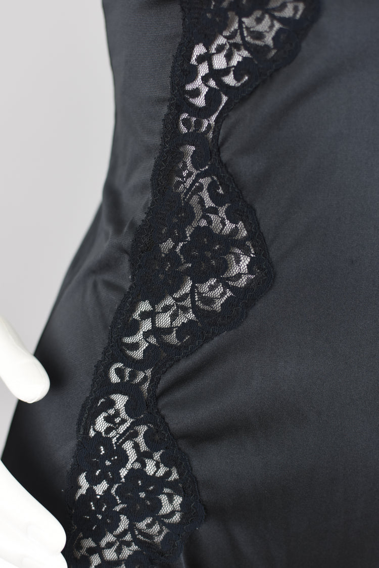 Vintage Black Satin Floral Lace Teddy Lingerie, Women's Small