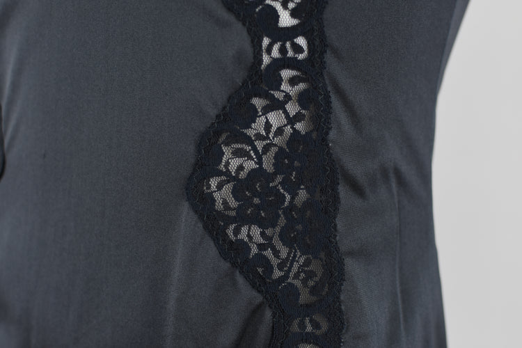 Vintage Black Satin Floral Lace Teddy Lingerie, Women's Small