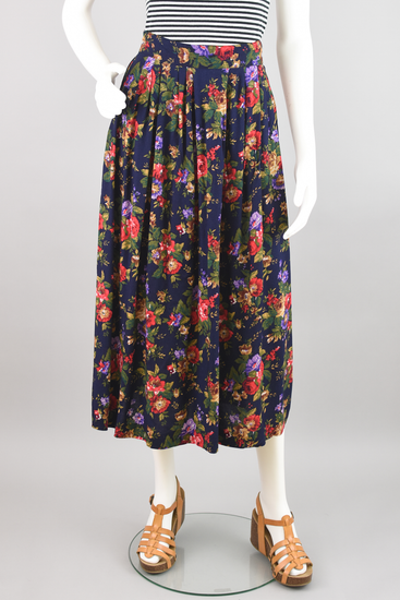 High waisted floral outlet pleated midi skirt