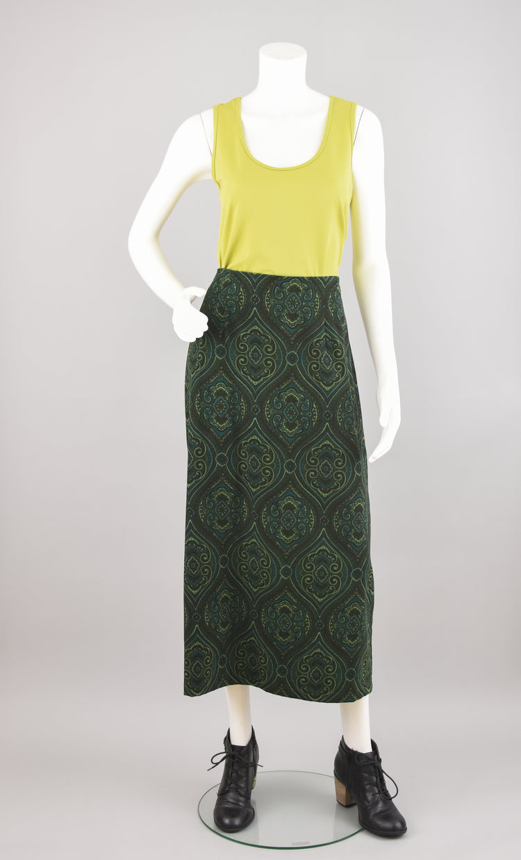 Y2K Vegan Ultrasuede Bohemian Green Maxi, Women's Size 12, 30" Waist