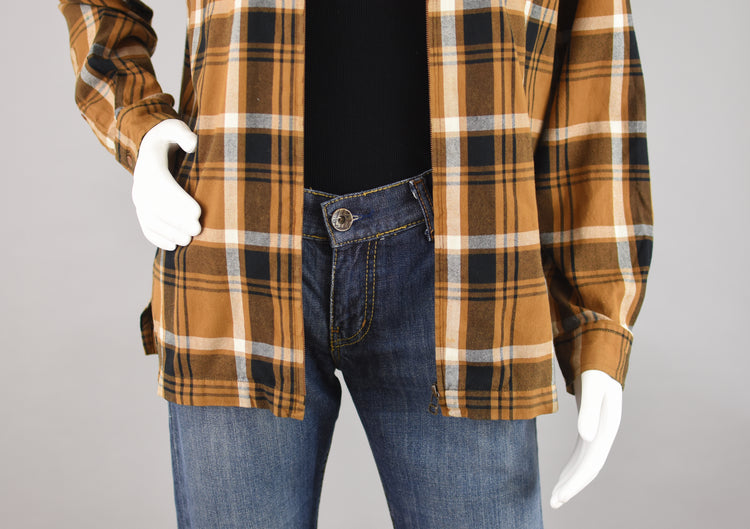 90s Brown Plaid Zip Up Cotton Shacket Women's Medium