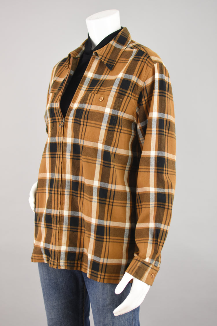 90s Brown Plaid Zip Up Cotton Shacket Women's Medium