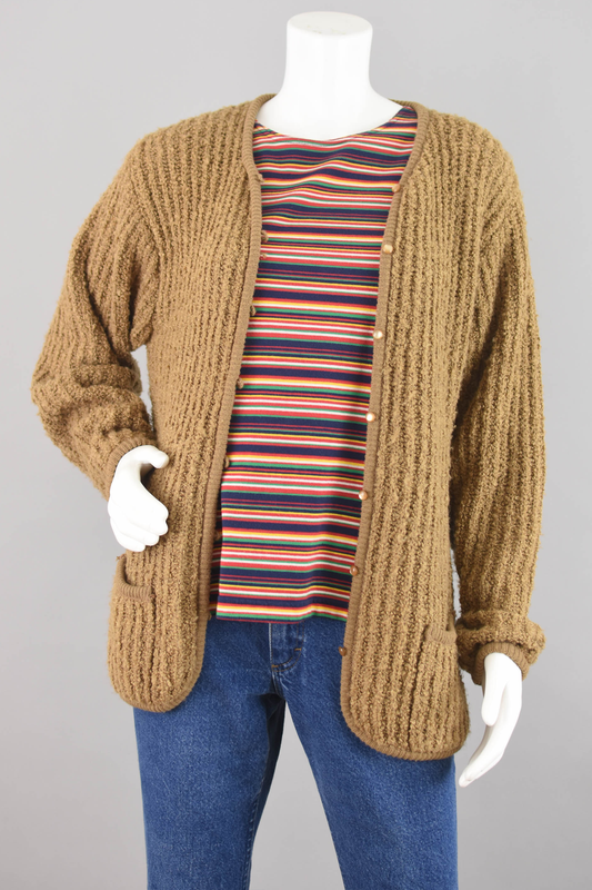 90s Fuzzy Brown Cardigan with Pockets, Women's Small