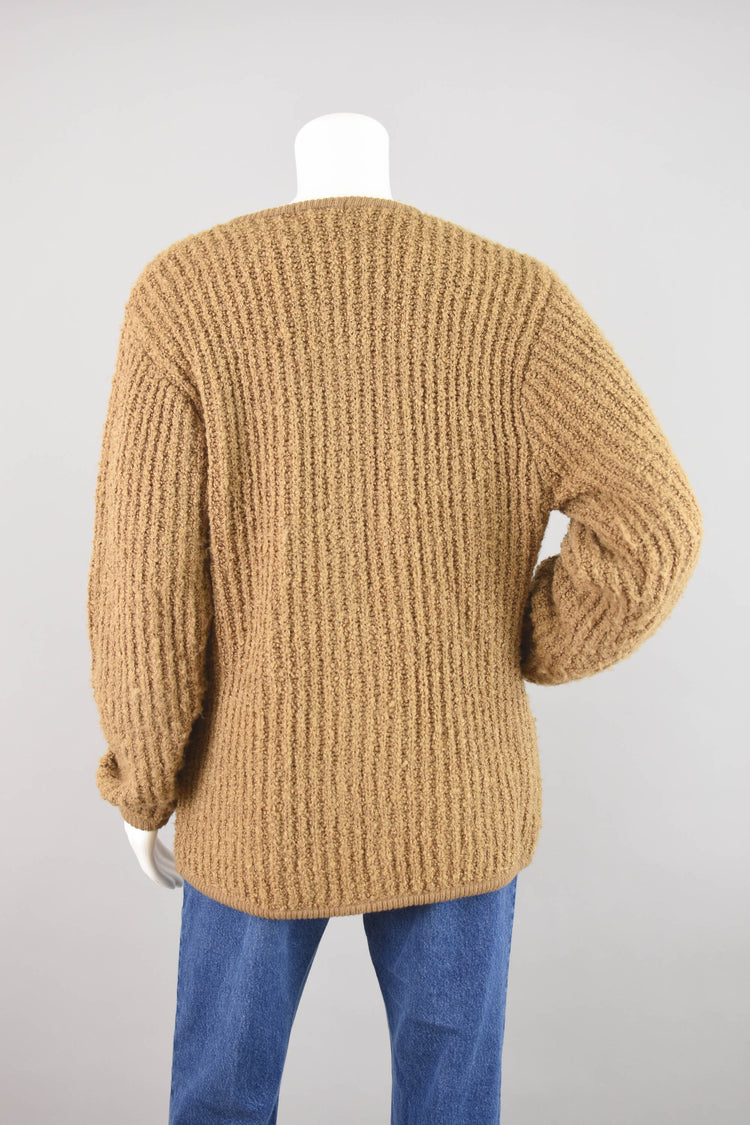 90s Fuzzy Brown Cardigan with Pockets, Women's Small