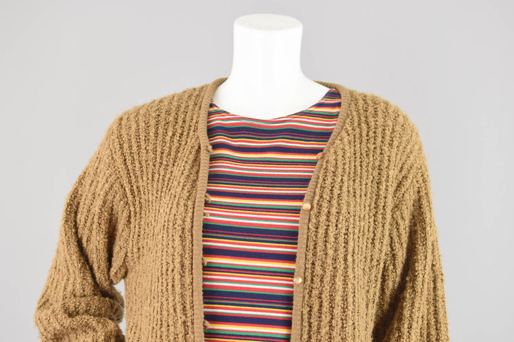 90s Fuzzy Brown Cardigan with Pockets, Women's Small