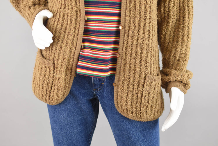 90s Fuzzy Brown Cardigan with Pockets, Women's Small