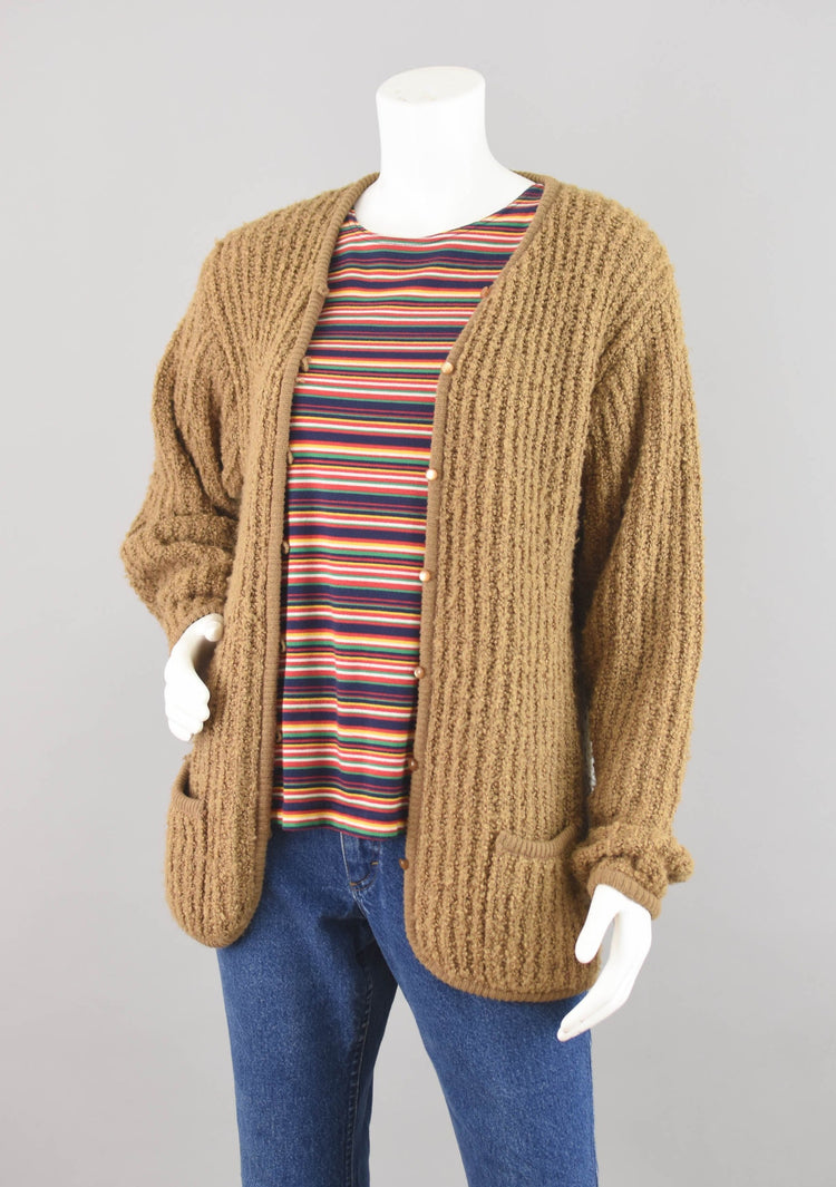 90s Fuzzy Brown Cardigan with Pockets, Women's Small