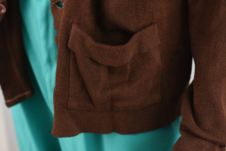 60s Brown Grandpa Cardigan with Pockets, Unisex Medium