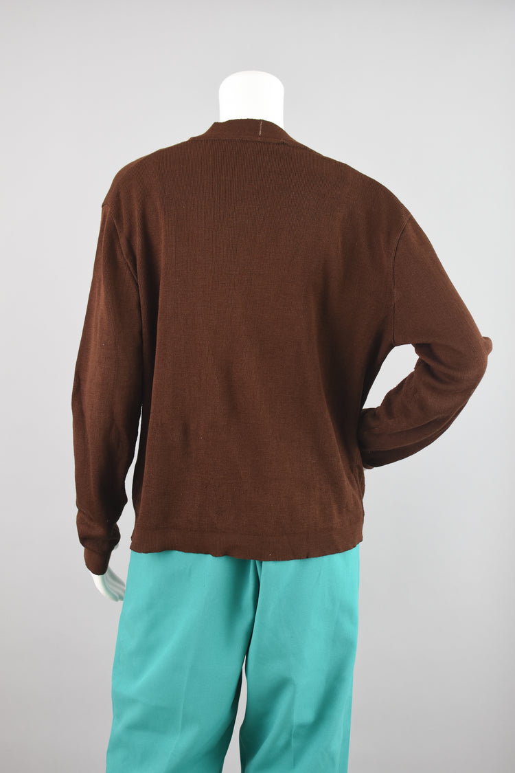 60s Brown Grandpa Cardigan with Pockets, Unisex Medium