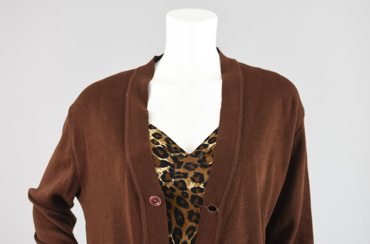 60s Brown Grandpa Cardigan with Pockets, Unisex Medium