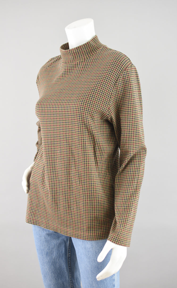 90s Plaid Mockneck Long Sleeve Shirt Women's Large