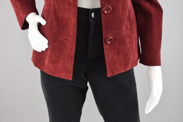 90s Burgundy Suede Leather Jacket Women's Small