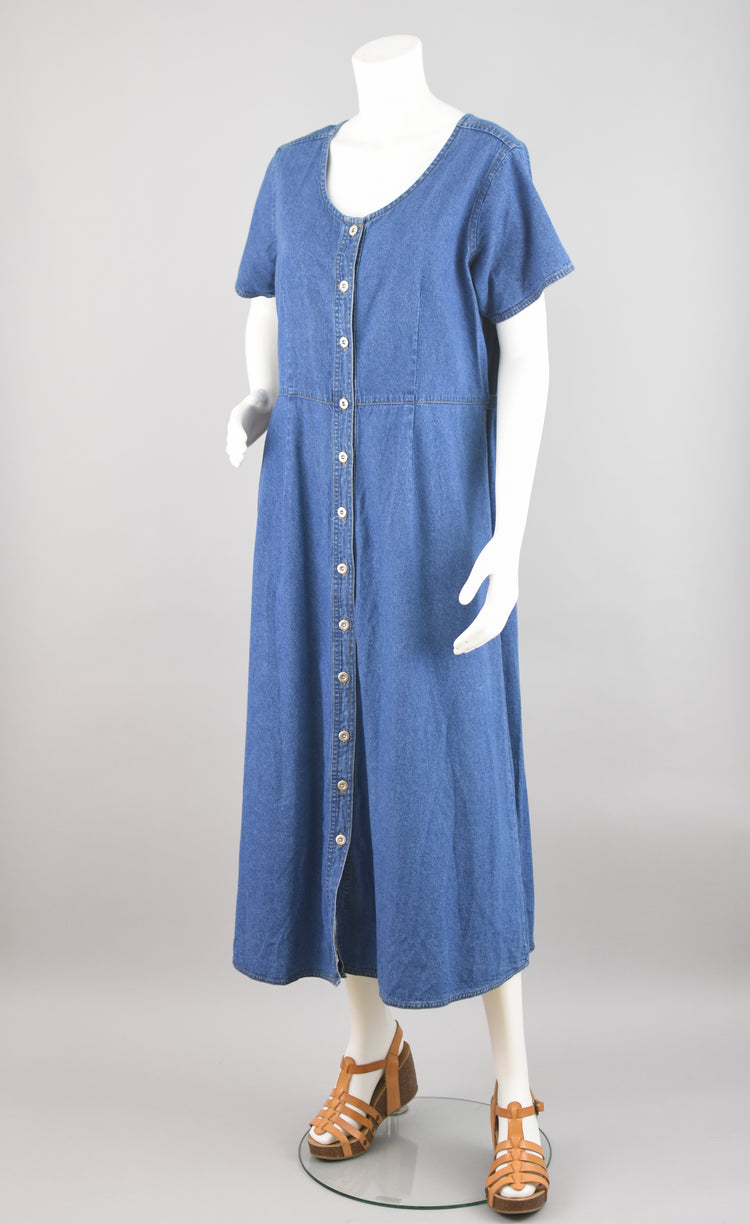 90s Button Down Jean Shirtdress, Women's Size 14 - 16