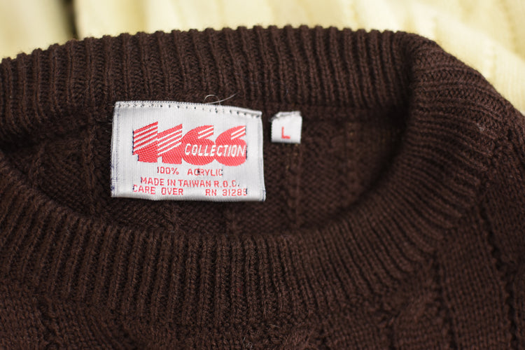 70s Brown Cabincore Ski Sweater with Moose, Men's Small - Medium