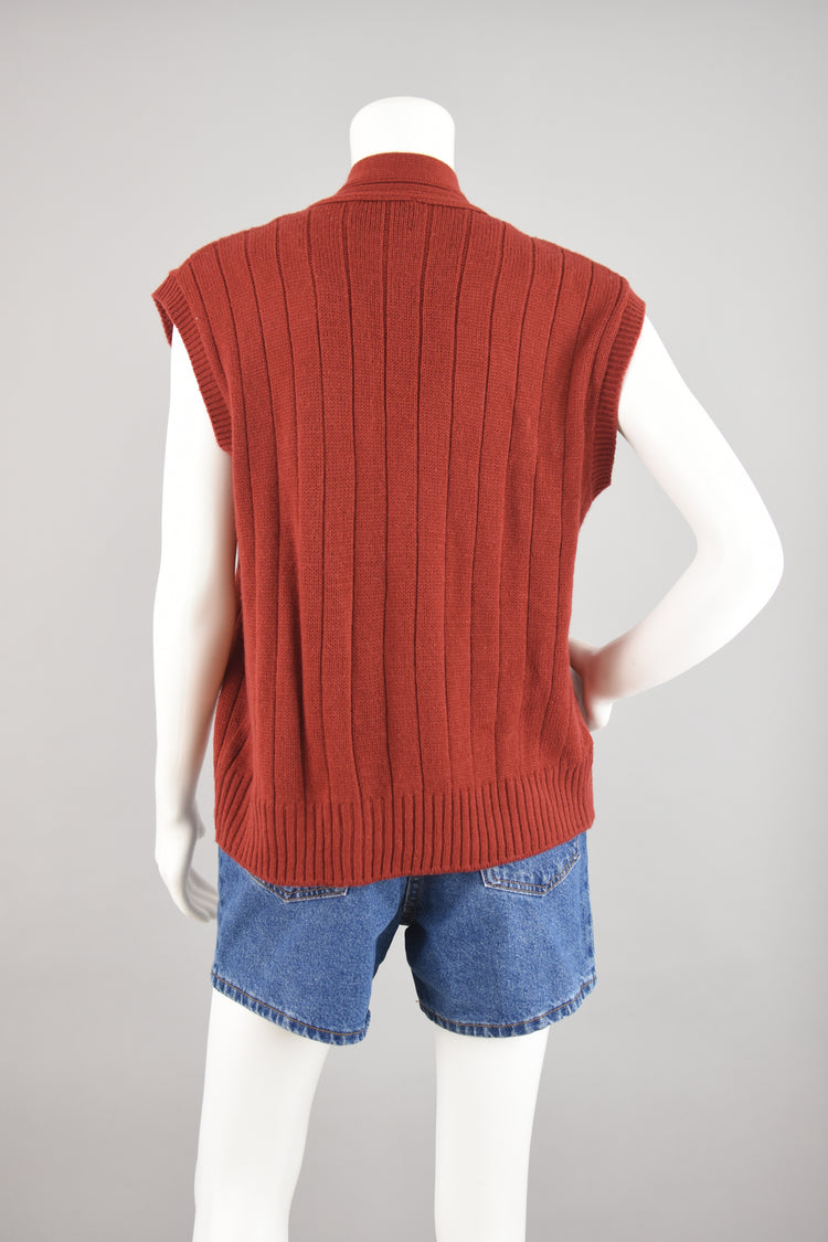 Vintage 70s Burnt Orange Sweater Vest, Women's Medium