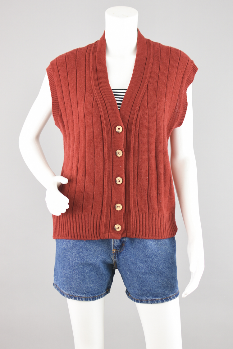 Vintage 70s Burnt Orange Sweater Vest, Women's Medium