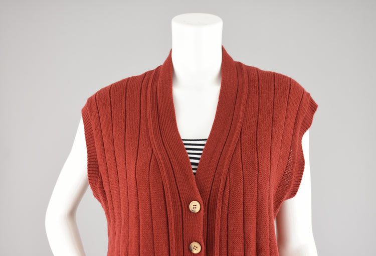 Vintage 70s Burnt Orange Sweater Vest, Women's Medium