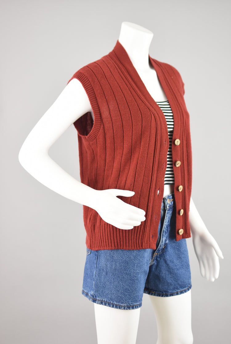 Vintage 70s Burnt Orange Sweater Vest, Women's Medium