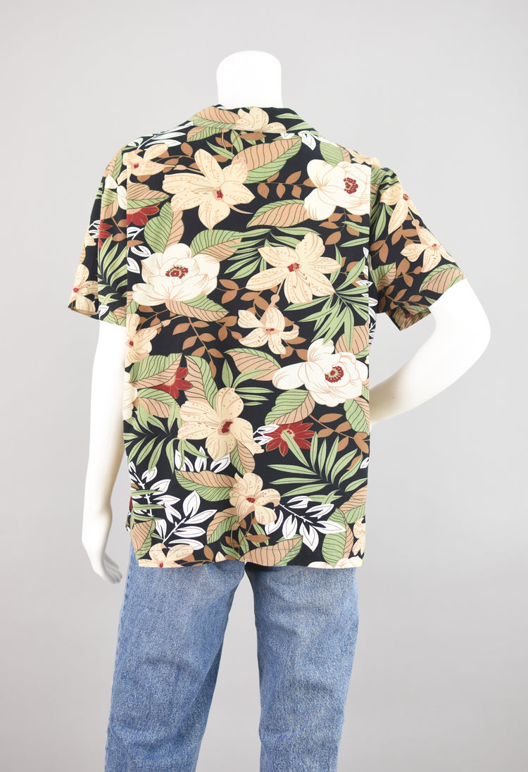 90s Black Tropical Floral Shirt, Women's Large