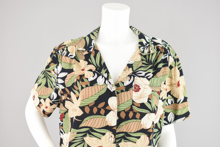 90s Black Tropical Floral Shirt, Women's Large