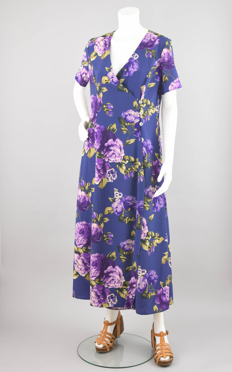 Y2K Coldwater Creek Purple Floral Wrap Maxi Dress, Women's Size 12