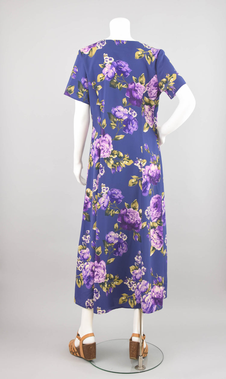 Y2K Coldwater Creek Purple Floral Wrap Maxi Dress, Women's Size 12