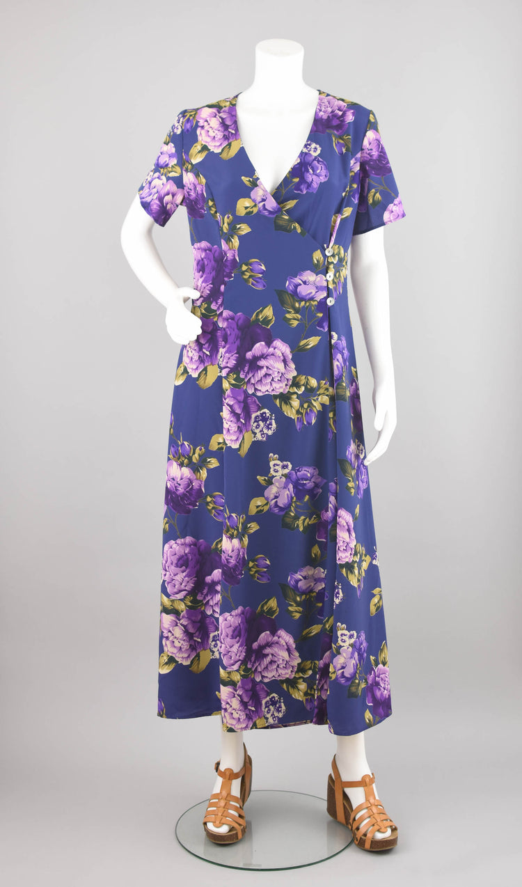 Y2K Coldwater Creek Purple Floral Wrap Maxi Dress, Women's Size 12