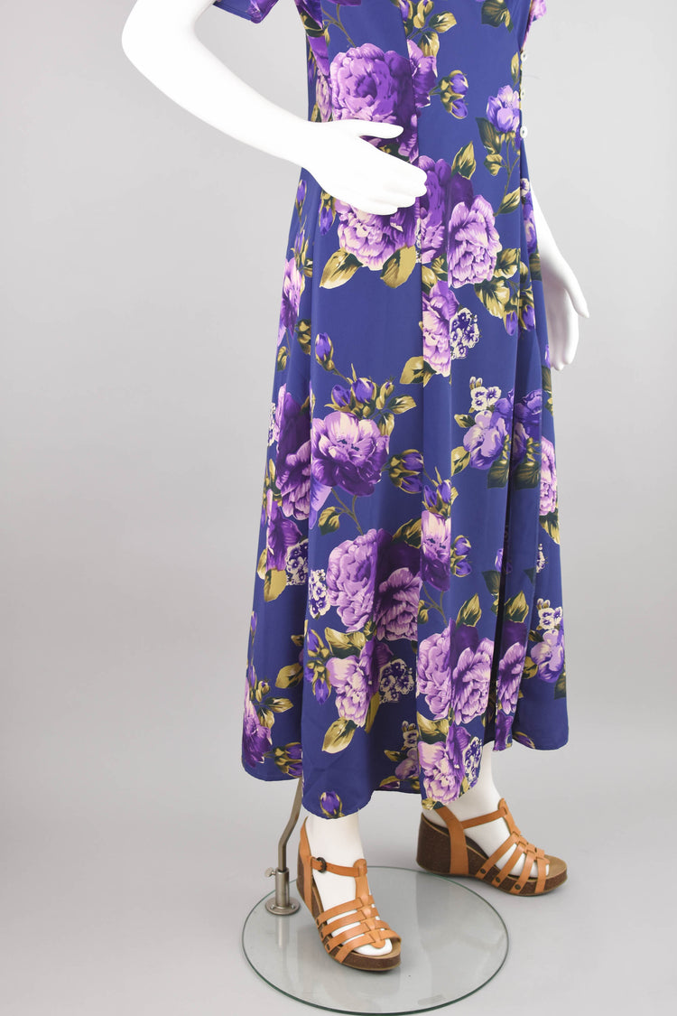 Y2K Coldwater Creek Purple Floral Wrap Maxi Dress, Women's Size 12