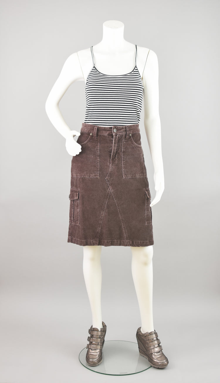 Y2K High Waisted Corduroy Pencil Cargo Skirt, No Boundaries, Juniors Size 7, 30" Waist