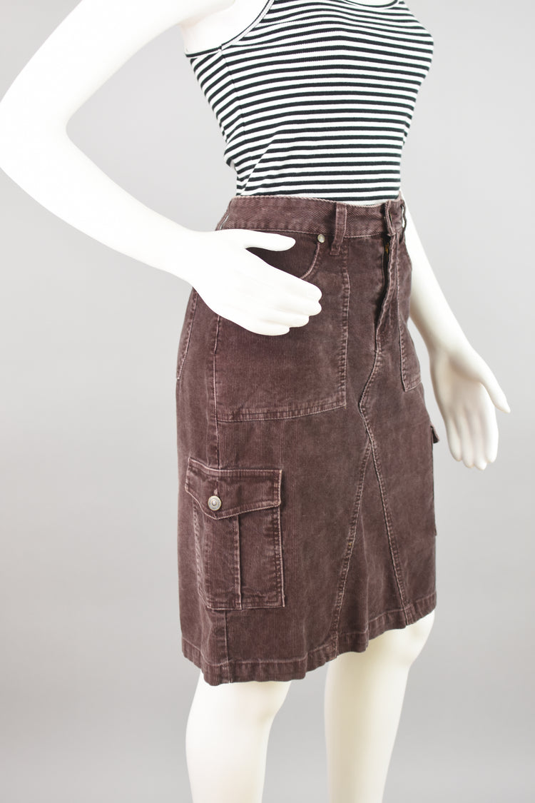 Y2K High Waisted Corduroy Pencil Cargo Skirt, No Boundaries, Juniors Size 7, 30" Waist