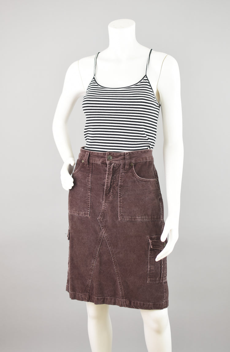 Y2K High Waisted Corduroy Pencil Cargo Skirt, No Boundaries, Juniors Size 7, 30" Waist