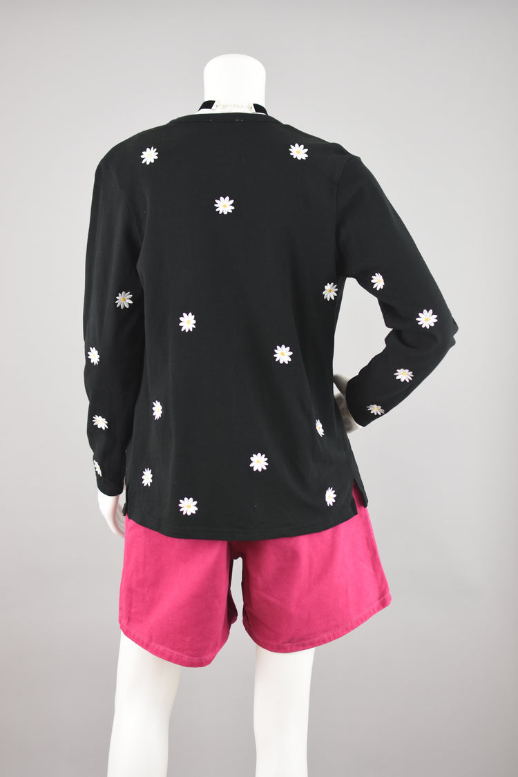 90s Black Daisy Cardigan Women's Extra Small