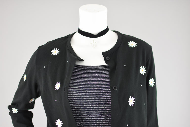 90s Black Daisy Cardigan Women's Extra Small